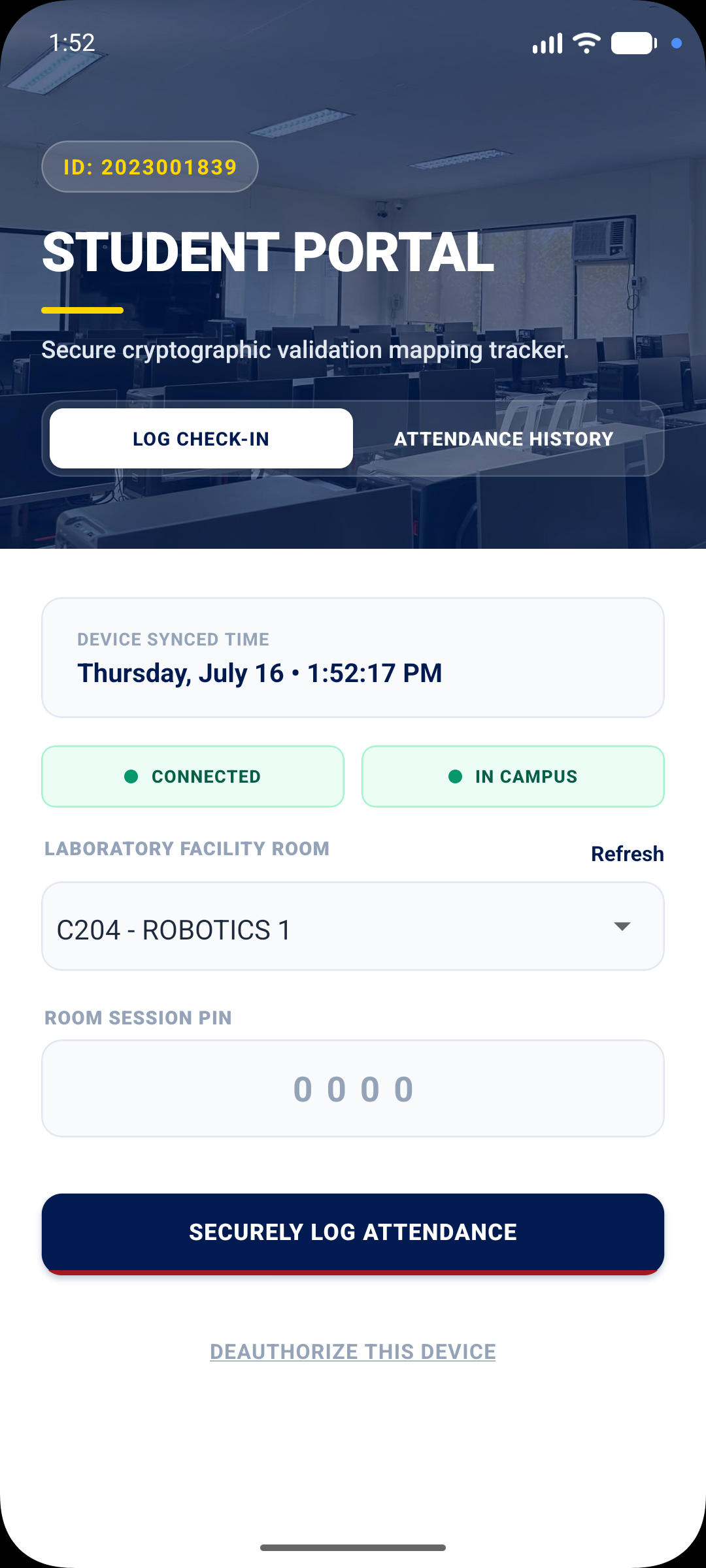 University of the Assumption Mobile Attendance Portal Interface